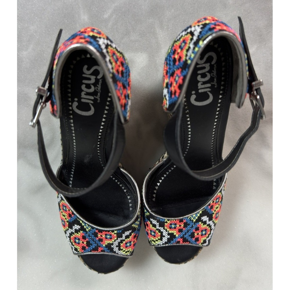 Circus by Sam Edelman Sutton Wedge Sandal 6M Tan Floral Embroidered Boho Strappy - Picture 14 of 15